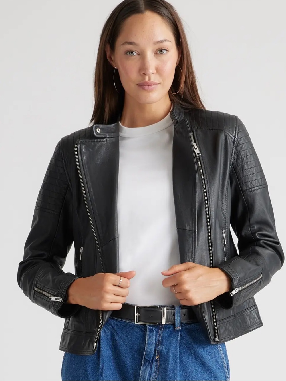 Quince NWT 100% Leather Café Racer Jacket Black Size XS